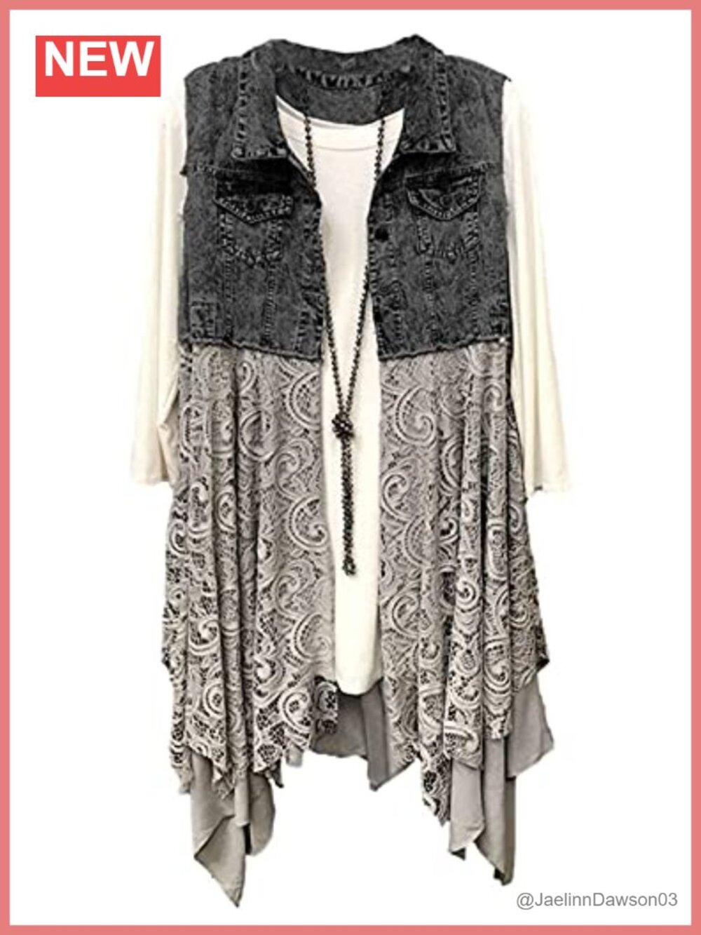 Sleeveless Ripped Denim Vest with Irregular Lace Extender Hem